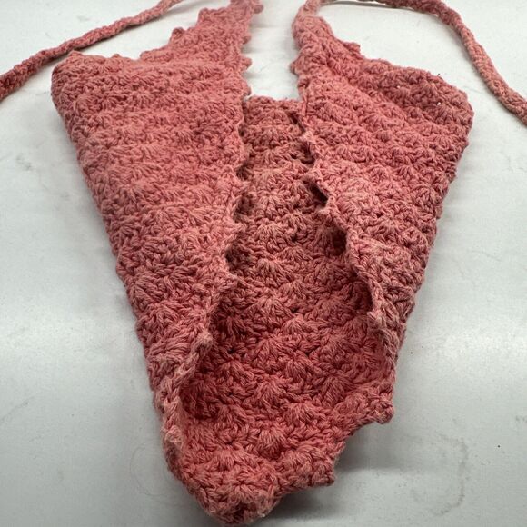 Handmade Crochet Boho Head Scarf Bandana Kerchief Hair Scarf Pink/Salmon - Picture 7 of 13